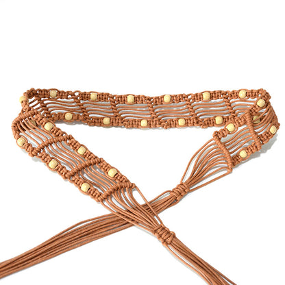 Women's Wax Rope Braided Beaded Belt