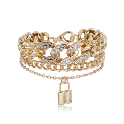 Multi-layer micro-diamond lock pendant bracelet