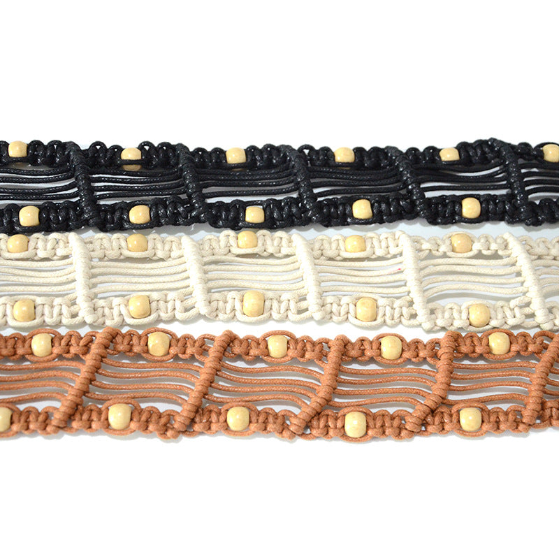 Women's Wax Rope Braided Beaded Belt