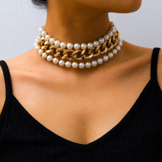 Jewelry exaggerated imitation pearl multi-layer necklaces