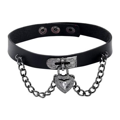 Heart lock leather collar