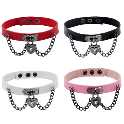 Heart lock leather collar