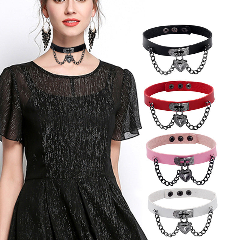 Heart lock leather collar