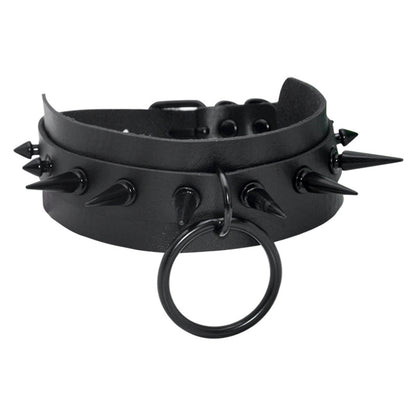 Punk style double layer PU leather black nail collar