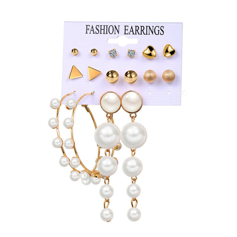 New Pearl Hoop Earrings 8-Piece Set