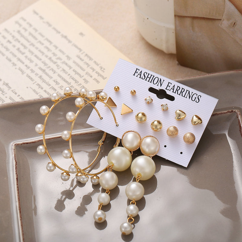 New Pearl Hoop Earrings 8-Piece Set