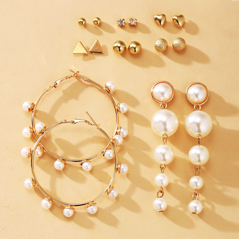 New Pearl Hoop Earrings 8-Piece Set