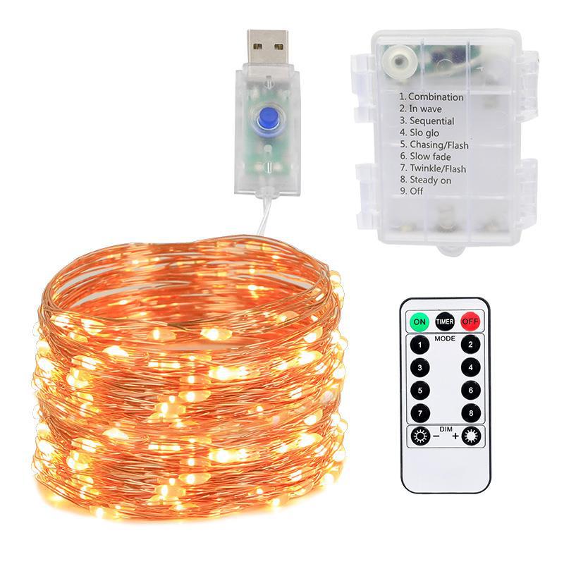 LED Copper Wire String Lights with 8 Functions