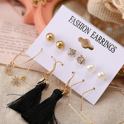 New geometric star and moon tassel metal earrings