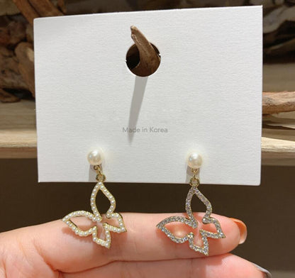 Butterfly Pearl Rhinestone Earrings