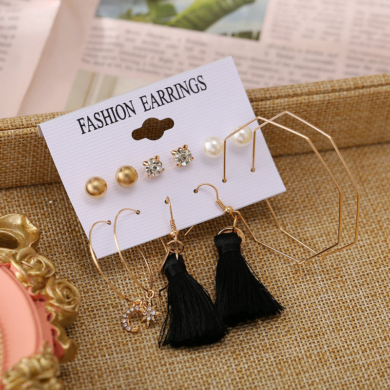 New geometric star and moon tassel metal earrings