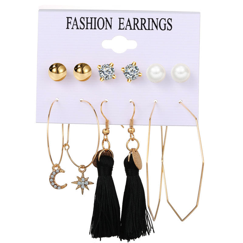 New geometric star and moon tassel metal earrings