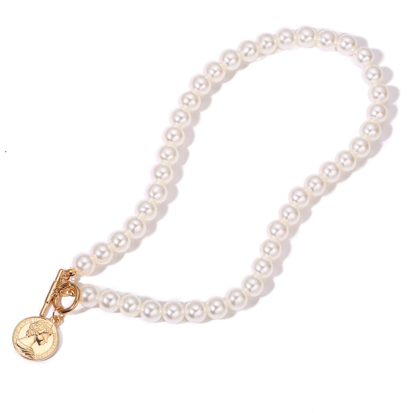 Imitation Pearl Coin Pendant Necklace