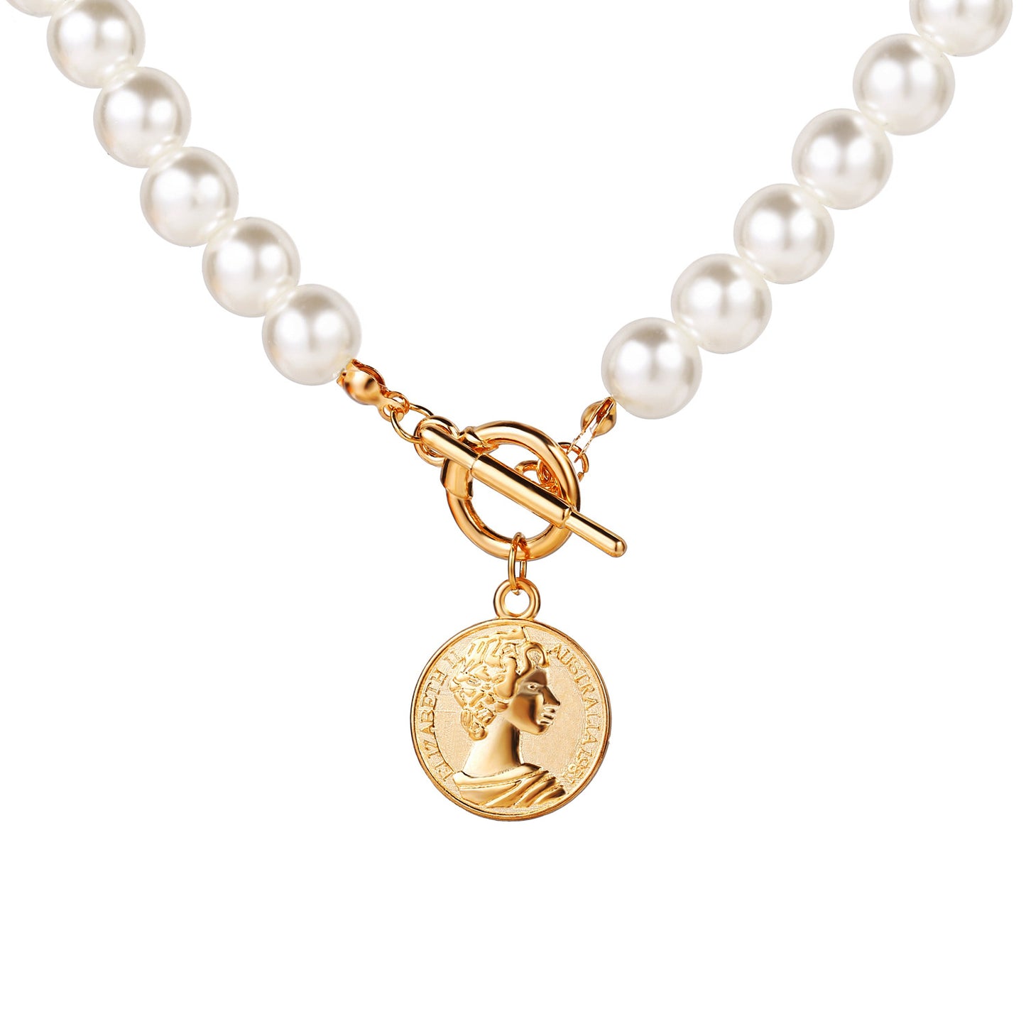 Imitation Pearl Coin Pendant Necklace