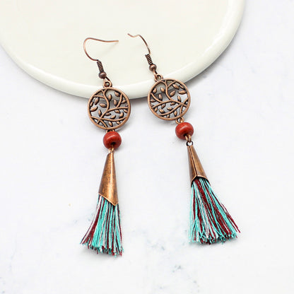 Hollow flower leaf fringed earrings