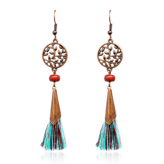 Hollow flower leaf fringed earrings