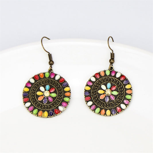 Enamel flower rhinestone earrings