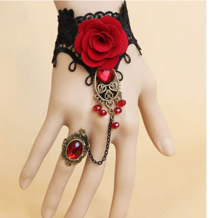 Pulsera vintage de encaje de metal con rosas rojas 