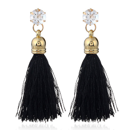 Colorful diamond-encrusted alloy fringed earrings