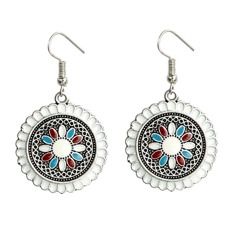 Round alloy drip sunflower earrings