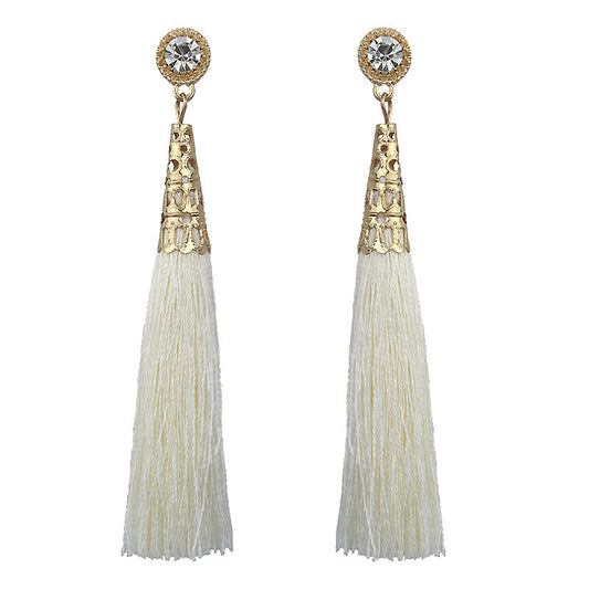 Handmade cotton lint rope long fringed earrings for women