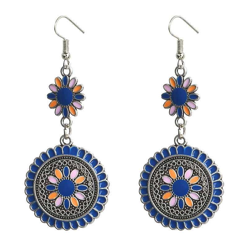 Alloy drip oil round sunflower earrings