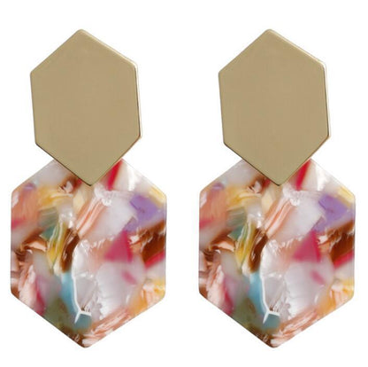 Hexagonal rhombus metal earrings