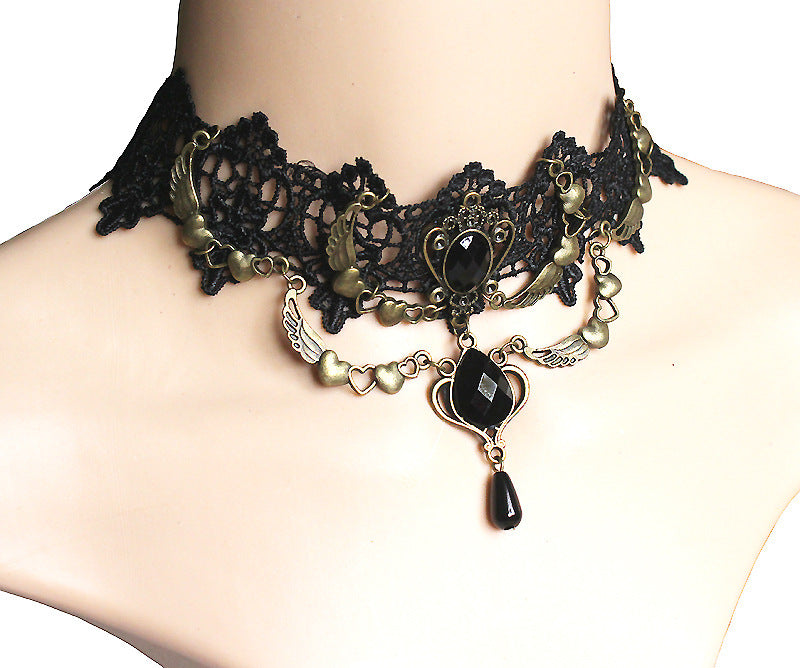 Collar de encaje negro europeo y americano. 