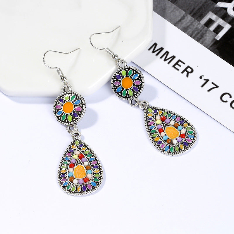 Oil drop alloy pendant earrings