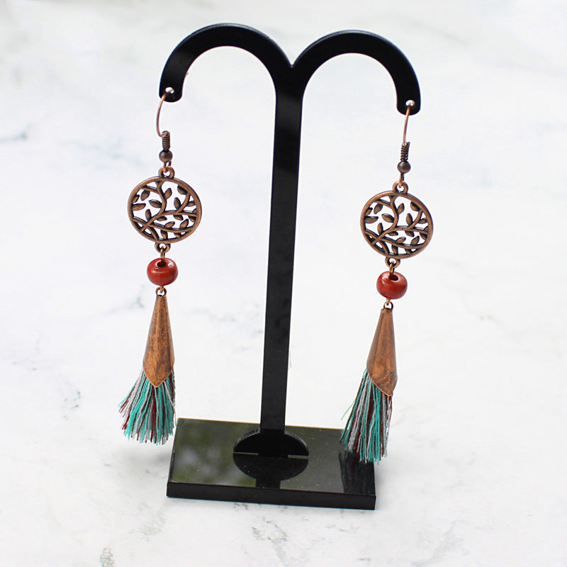 Hollow flower leaf fringed earrings