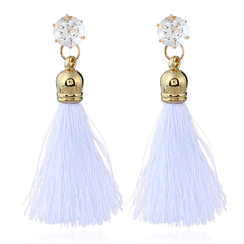 Colorful diamond-encrusted alloy fringed earrings