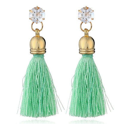 Colorful diamond-encrusted alloy fringed earrings