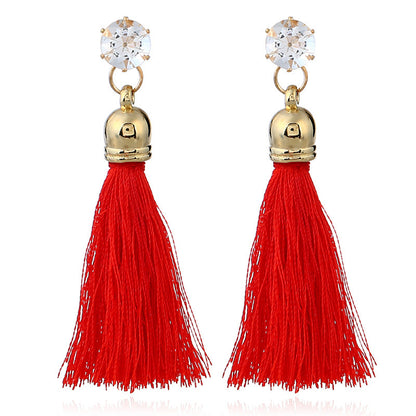 Colorful diamond-encrusted alloy fringed earrings