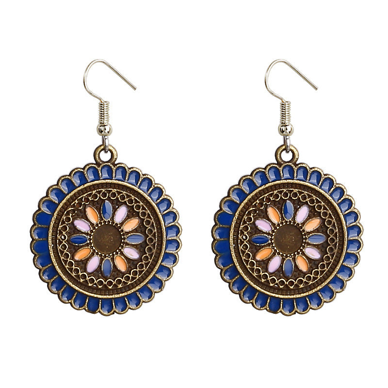 Round alloy drip sunflower earrings