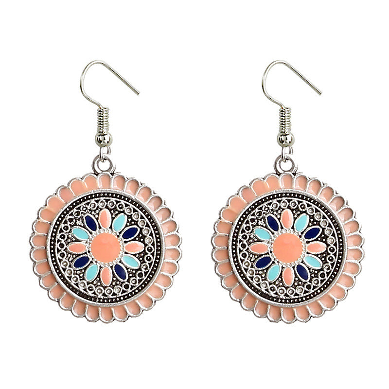 Round alloy drip sunflower earrings