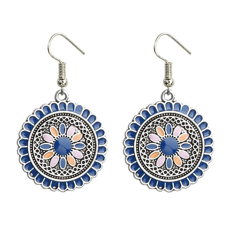 Round alloy drip sunflower earrings