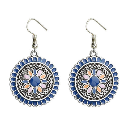 Round alloy drip sunflower earrings