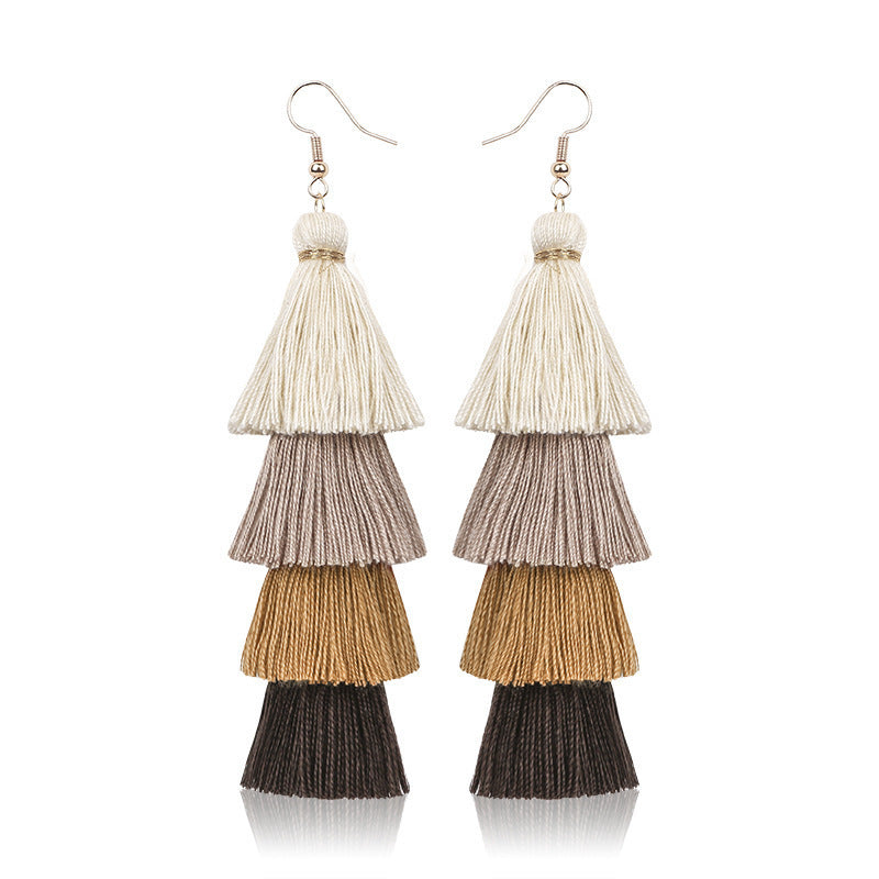 Stylish handmade long multi-layer fringed earrings