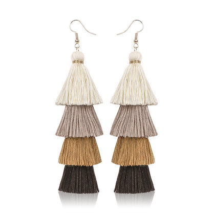 Stylish handmade long multi-layer fringed earrings