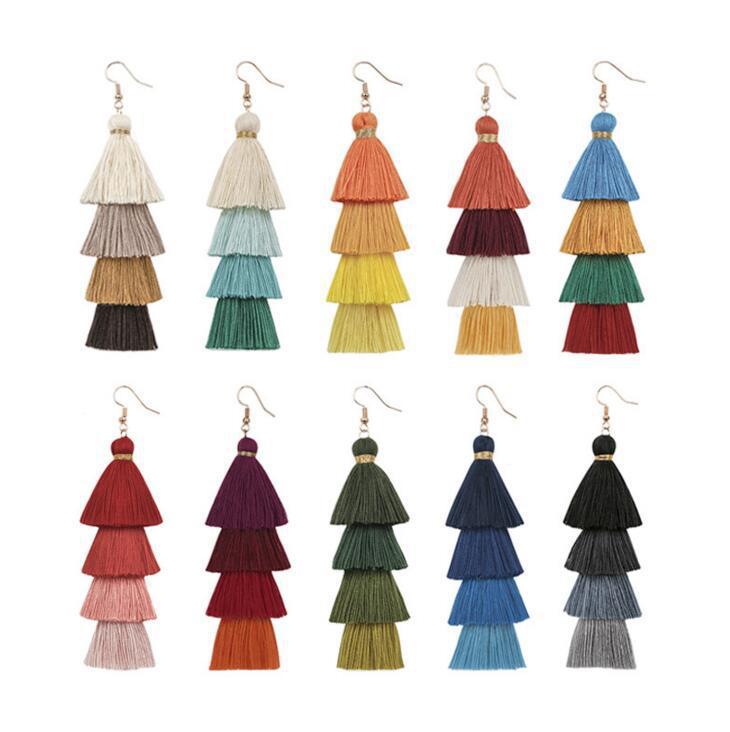 Stylish handmade long multi-layer fringed earrings