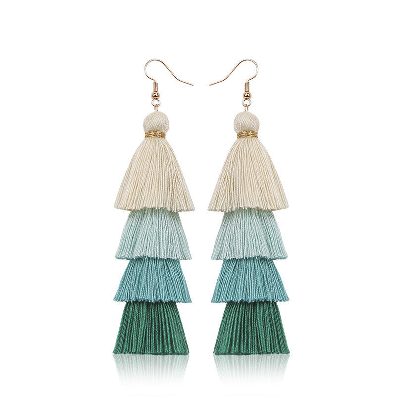 Stylish handmade long multi-layer fringed earrings