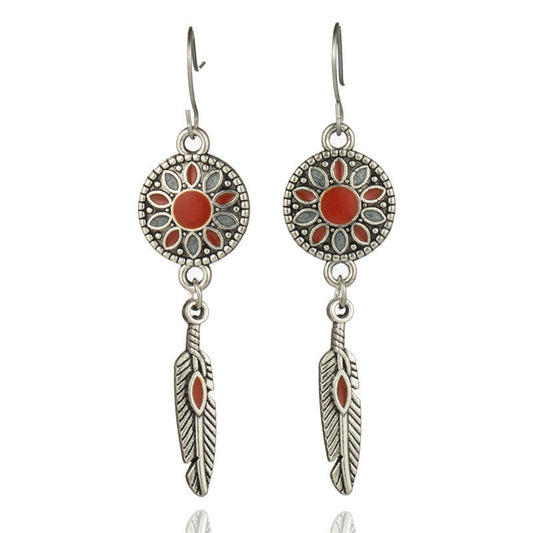 Bohemian carved water drop long earrings