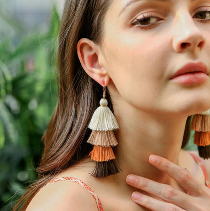 Stylish handmade long multi-layer fringed earrings