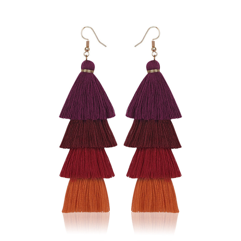 Stylish handmade long multi-layer fringed earrings