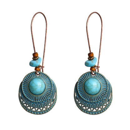 Long round turquoise earrings