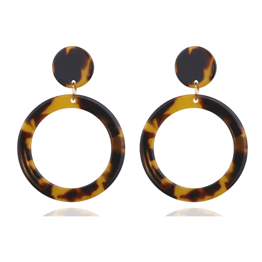 Exaggerated geometric acrylic leopard print earrings