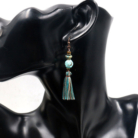 Ethnic style size rice bead pendant earrings