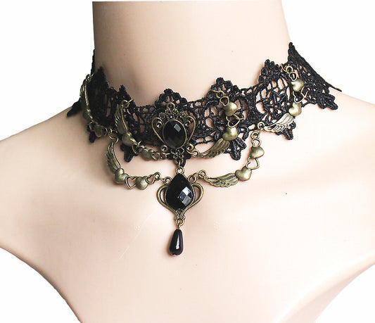 European and American black lace necklace