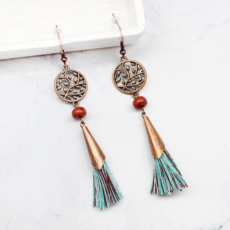 Hollow flower leaf fringed earrings