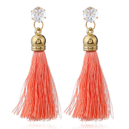 Colorful diamond-encrusted alloy fringed earrings